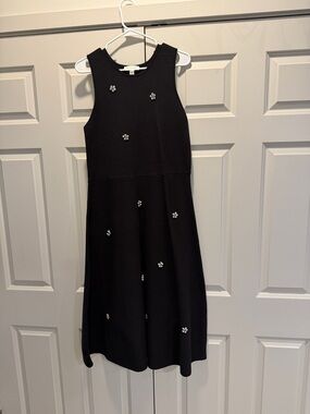 Black Sleeveless Floral-Appliqué A-Line Dress